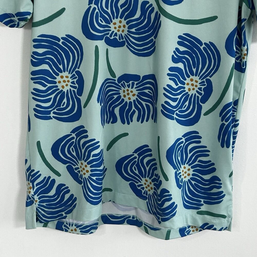 Bad Birdie Polo Shirt Golf Men's Size Medium Blue Floral Print Preppy Comfort - Picture 4 of 10